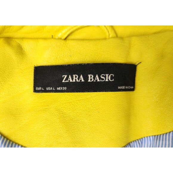 Zara Basic Women's Large Faux Leather Jacket Mustard Yellow Biker - Picture 8 of 13